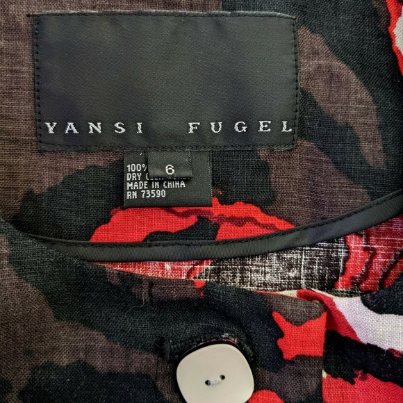 Yansi Fugel 100% Linen Red Black Size 6 Button Front Top Career Wear - Picture 5 of 8